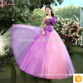 La dernière robe de mariée Design Brillante épaule Appliqué à bretelles Longueur au sol Tulle Puffy Ball Gown Robe de mariée violet